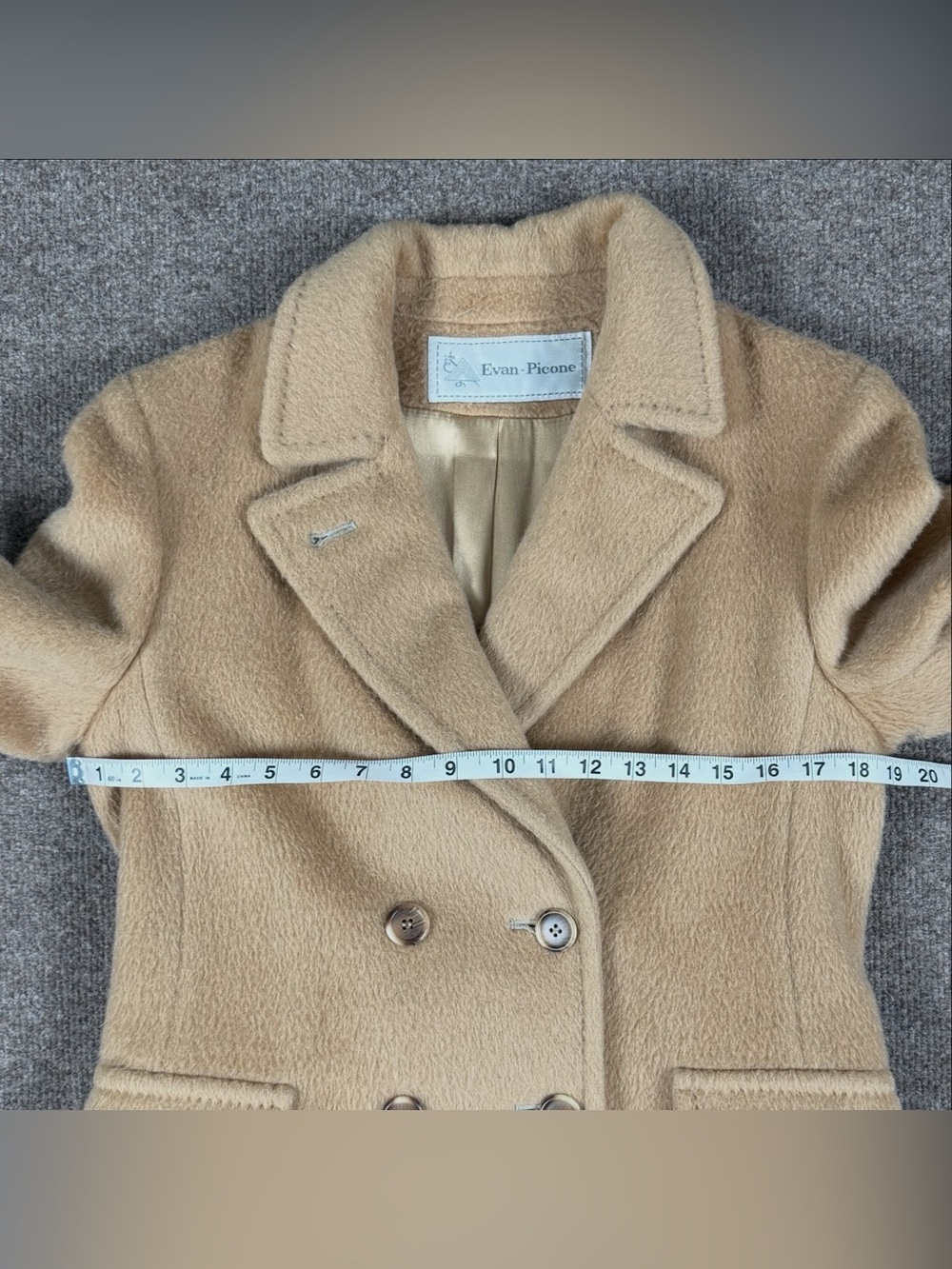 Vintage Evan Picone Tan Camel Double Breasted Wool Coat Women’s Medium Overcoat - Picture 11 of 11